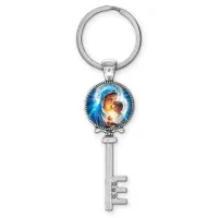 Брелок ключ, цвет серебро, с кольцом для ключей, Богородица с Иисусом C1103044