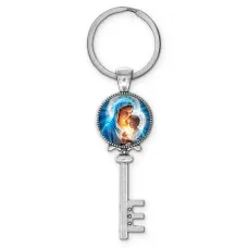 Брелок ключ, цвет серебро, с кольцом для ключей, Богородица с Иисусом C1103044
