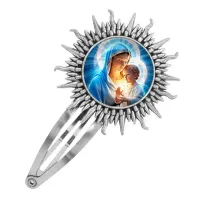 Заколка металлическая, цвет серебро, Богородица с Иисусом C1103045
