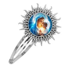 Заколка металлическая, цвет серебро, Богородица с Иисусом C1103045