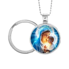 Кулон-брелок, цвет серебро, с цепочкой и кольцом, Богородица с Иисусом C1103054