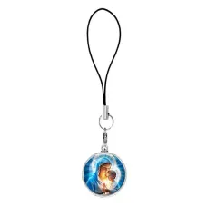Подвеска для телефона, цвет серебро, со шнурком, Богородица с Иисусом C1103060