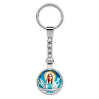 Круглый брелок, цвет серебро, с цепочкой, Покров Пресвятой Богородицы C1104022