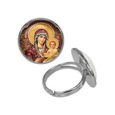 Кольцо металлическое, цвет серебро, Богородица с Иисусом C1105015