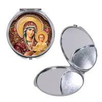 Круглое складное зеркало, цвет серебро, Богородица с Иисусом C1105016