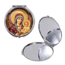 Круглое складное зеркало, цвет серебро, Богородица с Иисусом C1105016