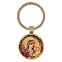 Круглый брелок, цвет бронза, Богородица с Иисусом C1105017