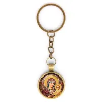Круглый брелок, цвет бронза, с цепочкой, Богородица с Иисусом C1105018