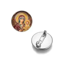 Круглый значок, цвет серебро, Богородица с Иисусом C1105023