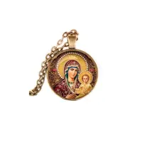 Кулон, цвет бронза, с цепочкой, Богородица с Иисусом C1105028