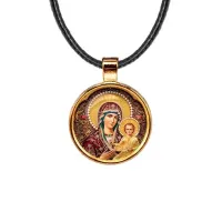 Кулон, цвет золото, со шнурком, Богородица с Иисусом C1105033