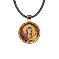Кулон, цвет золото, со шнурком, Богородица с Иисусом C1105033