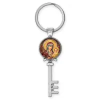 Брелок ключ, цвет серебро, с кольцом для ключей, Богородица с Иисусом C1105044