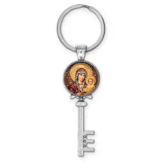 Брелок ключ, цвет серебро, с кольцом для ключей, Богородица с Иисусом C1105044