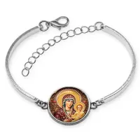 Браслет металлический, цвет серебро, Богородица с Иисусом C1105046
