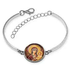 Браслет металлический, цвет серебро, Богородица с Иисусом C1105046