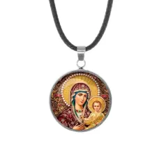 Кулон, нержавеющая сталь, со шнурком, Богородица с Иисусом C1105062