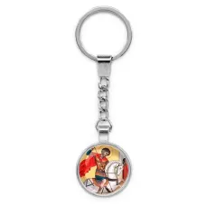 Круглый брелок, цвет серебро, с цепочкой, Георгий победоносец C1107022
