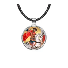 Кулон, цвет серебро, со шнурком, Георгий Победоносец C1107027