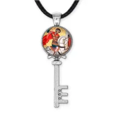 Кулон ключ, цвет серебро, со шнурком, Георгий Победоносец C1107043