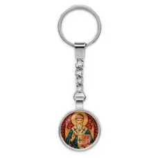 Круглый брелок, цвет серебро, с цепочкой, Спиридон Тримифунтский C1108022