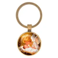 Круглый брелок, цвет бронза, Младенец Иисус и ангел C1110017