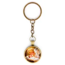 Круглый брелок, цвет бронза, с цепочкой, Младенец Иисус и ангел C1110018