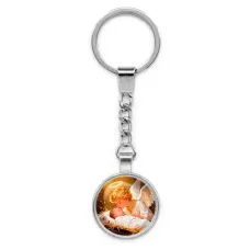 Круглый брелок, цвет серебро, с цепочкой, Младенец Иисус и ангел C1110022