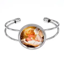 Браслет металлический, цвет серебро, Младенец Иисус и ангел C1110034