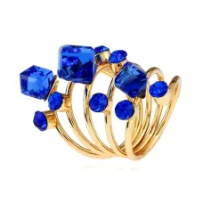 Кольцо Спираль с кристаллами, цвет синий 1E0113-3