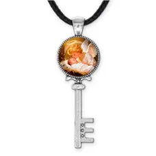 Кулон ключ, цвет серебро, со шнурком, Младенец Иисус и ангел C1110043