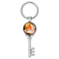 Брелок ключ, цвет серебро, с кольцом для ключей, Младенец Иисус и ангел C1110044