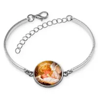 Браслет металлический, цвет серебро, Младенец Иисус и ангел C1110046