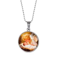 Кулон, цвет серебро, с цепочкой, Младенец Иисус и ангел C1110053