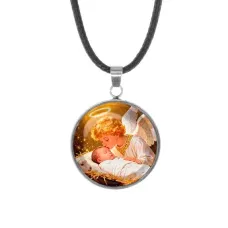 Кулон, нержавеющая сталь, со шнурком, Младенец Иисус и ангел C1110062