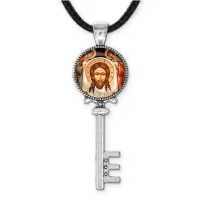 Кулон ключ, цвет серебро, со шнурком, Спас нерукотворный C1111043