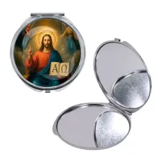 Круглое складное зеркало, цвет серебро, Альфа и омега C1112016