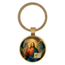 Круглый брелок, цвет бронза, Альфа и омега C1112017