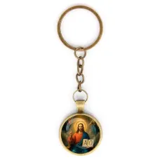 Круглый брелок, цвет бронза, с цепочкой, Альфа и омега C1112018