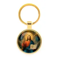 Круглый брелок, цвет золото, Альфа и омега C1112019