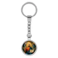 Круглый брелок, цвет серебро, с цепочкой, Альфа и омега C1112022