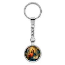 Круглый брелок, цвет серебро, с цепочкой, Альфа и омега C1112022