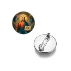 Круглый значок, цвет серебро, Альфа и омега C1112023