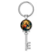 Брелок ключ, цвет серебро, с кольцом для ключей, Альфа и омега C1112044
