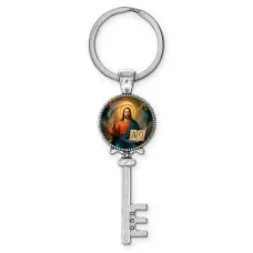 Брелок ключ, цвет серебро, с кольцом для ключей, Альфа и омега C1112044