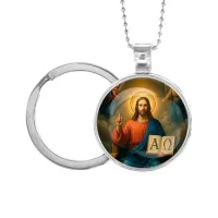 Кулон-брелок, цвет серебро, с цепочкой и кольцом, Альфа и омега C1112054