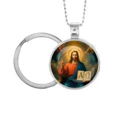 Кулон-брелок, цвет серебро, с цепочкой и кольцом, Альфа и омега C1112054