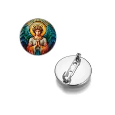 Круглый значок, цвет серебро, Ангел хранитель C1113023