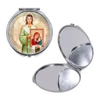 Круглое складное зеркало, цвет серебро, Ангел с иконой C1114016