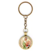 Круглый брелок, цвет бронза, с цепочкой, Ангел с иконой C1114018